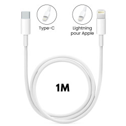 Câble USB Type-C vers Lightning 1m 20W 3A - Blanc