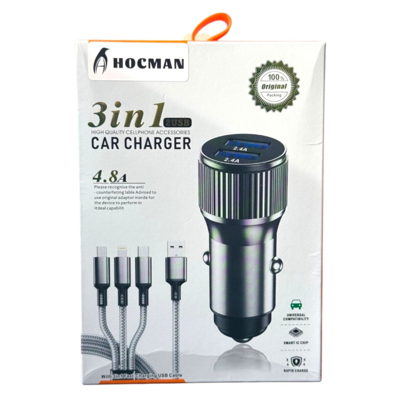 Chargeur Voiture 3en1 2x USB 4.8A Chargeur Voiture 3en1 2x USB 4.8A