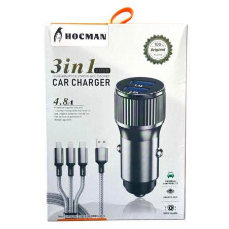 Chargeur Voiture 3en1 2x USB 4.8A