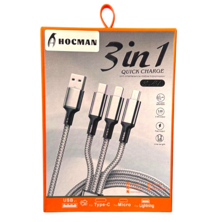 Câble Multi USB, 3 en 1 Câble Universel 1.2M