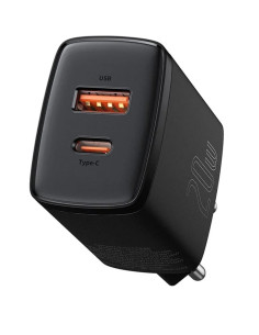 Prise secteur 20w usb-a qc3.0 + usb type-c pd noir