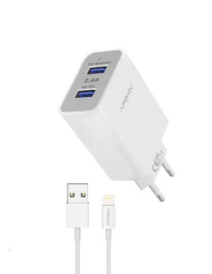 Chargeur réseau double entrée USB-A 2.4A Cable Lightning