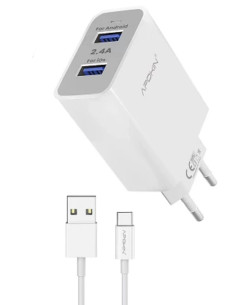 Chargeur Double entrée USB-A 2.4A Type C