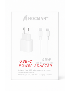 Adaptateur USB-C 45W + câble de chargeur USB-C vers Lightning pour Apple iPhone, iPad et MacBook